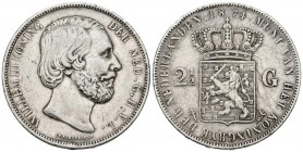 HOLANDA. 2 1/2 Gulden. (Ar. 24,86g/38mm). 1874. (Km#82). MBC+/MBC. Rayas en reverso.