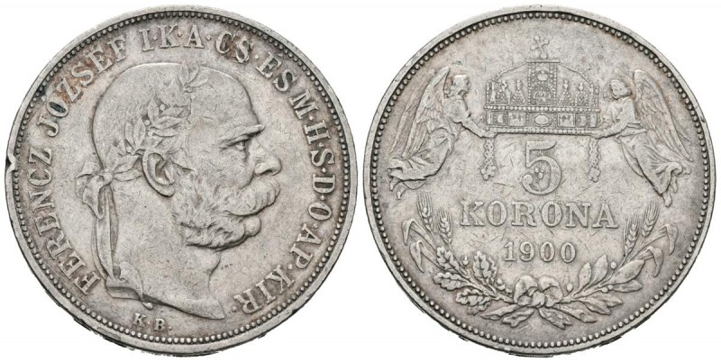 HUNGRIA. 5 Coronas. (Ar. 23,81g/36mm). 1900. (Km#488). MBC. Golpe en el canto.