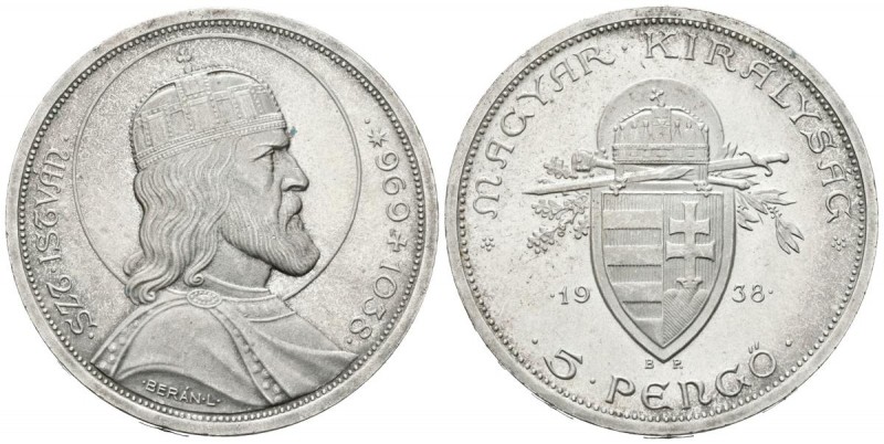 HUNGRIA. 5 Pengo. (Ar. 25,00g/36mm). 1938. (Km#516). SC-.