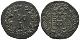 INDIA PORTUGUESA. 30 Reis. (Ae. 19,54g/29mm). 1840. Damao. (Gomes 14.01). MBC. Escasa.