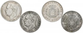 INDIA PORTUGUESA. Conjunto de 2 Rupias de los años 1881 y 1882 (Reinado de Luís I). Diferentes estados de conservación. A EXAMINAR.