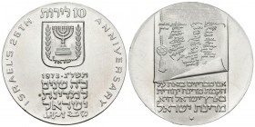 ISRAEL. 10 Lirot. (Ar. 26,06g/37mm). 1973. Aniversario de la Independencia. (Km#71). SC.