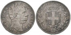 ITALIA. 5 Liras. (Ar. 24,91g/37mm). 1879. Roma R. (Km#20). MBC. Escasa.
