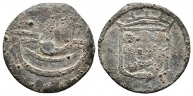 MALACA (India portuguesa). Dinheiro (Pb. 2.03g/17.8mm). 1557-1578. Reinado de Sebastiao I. (Gomes 25.02. Nave grande). MBC.