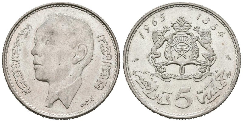 MARRUECOS. 5 Dirhams. (Ar. 11,77g/29mm). 1965. (AH-1384). MBC+.