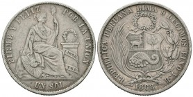 PERU. 1 Sol. (Ar. 24,80g/37mm). 1868. YB. (Km# 196.3). MBC.