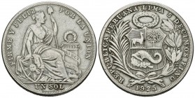 PERU. 1 Sol. (Ar. 24,66g/37mm). 1926. (Km#218). MBC.