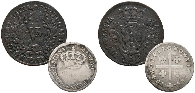 PORTUGAL. Conjunto de 2 monedas de III Reis portugueses acuñadas bajo el reinado...