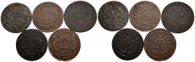 PORTUGAL. Conjunto de 5 monedas de X Reis acuñadas bajor el reinado de José I (1750-1777). Diferentes estados de conservación. A examinar