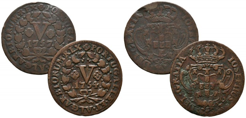 PORTUGAL. Conjunto de 2 monedas de V Reis acuñadas bajo el reinado de José I (17...