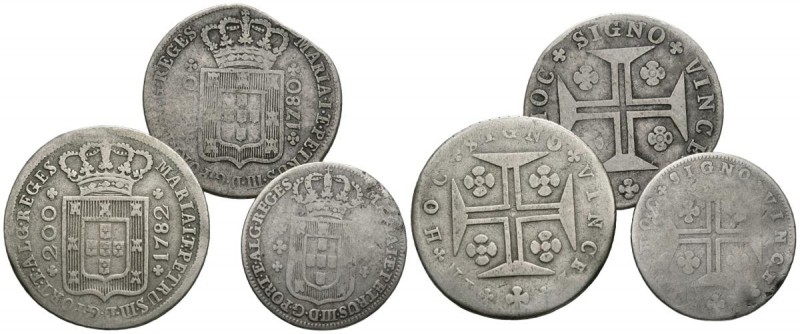 PORTUGAL. Conjunto de 3 monedas de plata portuguesa acuñadas bajo los reinados d...