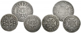 PORTUGAL. Conjunto de 3 monedas de plata portuguesa acuñadas bajo el reinado de José I (1750-1777). Diferentes módulos, valores y estados de conservac...