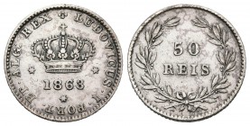 PORTUGAL. 50 Reis. (Ar. 1,25g/14mm). 1863. (Gomes 08.02). MBC+.