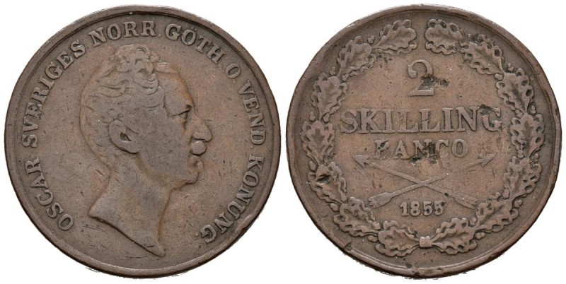 SUECIA. 1 Skilling. (Cu. 18,57/33mm). 1855. (Km#664). MBC.