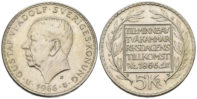 SUECIA. 5 Kronor. (Ar. 18,04g/34mm). 1966. (Km#839). EBC+. Bonita pátina dorada....