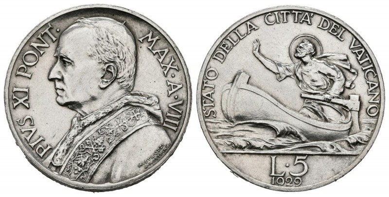 VATICANO. 5 Liras. (Ar. 5,01g/23mm). 1929. (Km#7). EBC+.