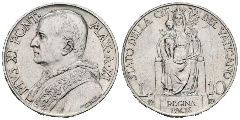 VATICANO. 10 Liras (Ar. 10,01g/27mm). 1932. (Km#Y8). EBC.