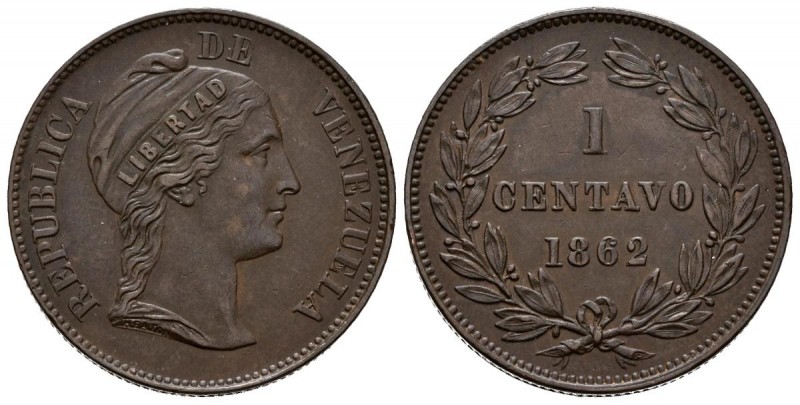 REPUBLICA DE VENEZUELA. 1 Centavo (Ae. 7,50g/26mm). 1862. Birmingham. (Km#Y7). H...