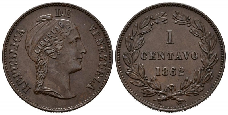 REPUBLICA DE VENEZUELA. 1 Centavo. (Ae. 7,51g/26mm). 1862. Birmingham. (Km#Y7). ...