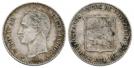 ESTADOS UNIDOS DE VENEZUELA. 5 Centavos. (Ar. 1,26g/15mm). 1874. París. (Km#Y12.2). MBC.
