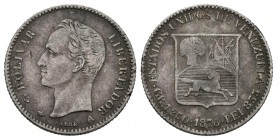 ESTADOS UNIDOS DE VENEZUELA. 5 Centavos. (Ar. 1,21g/14mm). 1876. París. (Km#Y13). MBC+. Bonita pátina.