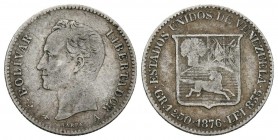 ESTADOS UNIDOS DE VENEZUELA. 5 Centavos. (Ar. 1,25g/15mm). 1876. París. (Km#Y12.2). MBC-.