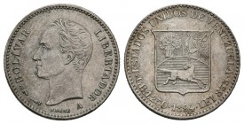 ESTADOS UNIDOS DE VENEZUELA. 1/4 Bolívar (Ar. 1,26g/14mm). 1894. París. (Km#Y20). EBC-.