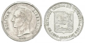 ESTADOS UNIDOS DE VENEZUELA. 1/4 Bolívar. (Ar. 1,25g/15mm). 1924. Philadelphia. (Km#Y20). Encapsulado PCGS UNC Detail. Limpiada.