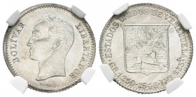 ESTADOS UNIDOS DE VENEZUELA. 1/4 Bolívar. (Ar. 1,25g/15mm). 1946. Philadelphia. (Km#Y20). Encapsulado NGC UNC Details. Rayitas.