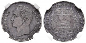 ESTADOS UNIDOS DE VENEZUELA. 10 Centavos. (Ar. 2,5g/18mm). 1874. París A. (Km#Y13.1). Variante "Sherifed A". Encapsulado NGC AU-55.