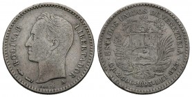 ESTADOS UNIDOS DE VENEZUELA. 1/2 Bolívar. (Ar. 2,48g/18mm). 1893. París. (Km#Y21). MBC-.