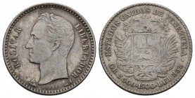 ESTADOS UNIDOS DE VENZUELA. 1/2 Bolívar. (Ar. 2,47g/18mm). 1900. París A. (Km#Y21). MBC.