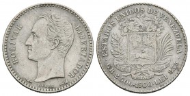 ESTADOS UNIDOS DE VENEZUELA. 1/2 Bolívar. (Ar. 2,45/18mm). 1900. París. (Km#Y21). EBC-. Rara.