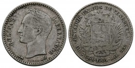 ESTADOS UNIDOS DE VENEZUELA. 1/2 Bolívar. (Ar. 2,46/18mm). 1901. París. (Km#Y21). MBC-.