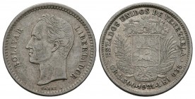 ESTADOS UNIDOS DE VENEZUELA. 1/2 Bolívar. (Ar. 2,47/18mm). 1921. Philadelphia. (Km#Y21). MBC+.