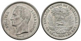 ESTADOS UNIDOS DE VENEZUELA. 1/2 Bolívar. (Ar. 2,52g/18mm). 1935. Philadelphia. (Km#Y21). EBC+.