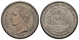 ESTADOS UNIDOS DE VENEZUELA. 1/2 Bolívar. (Ar. 2,47/18mm). 1929. Philadelphia. (Km#Y21). EBC.