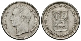 ESTADOS UNIDOS DE VENEZUELA. 1/2 Bolívar. (Ar. 2,55g/18mm). 1954. Philadelphia. (Km#Y36). EBC-.