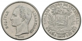 ESTADOS UNIDOS DE VENEZUELA. 1 Bolívar (Ar. 5,00g/28mm). 1926. Philadelphia. (Km#Y22). EBC.