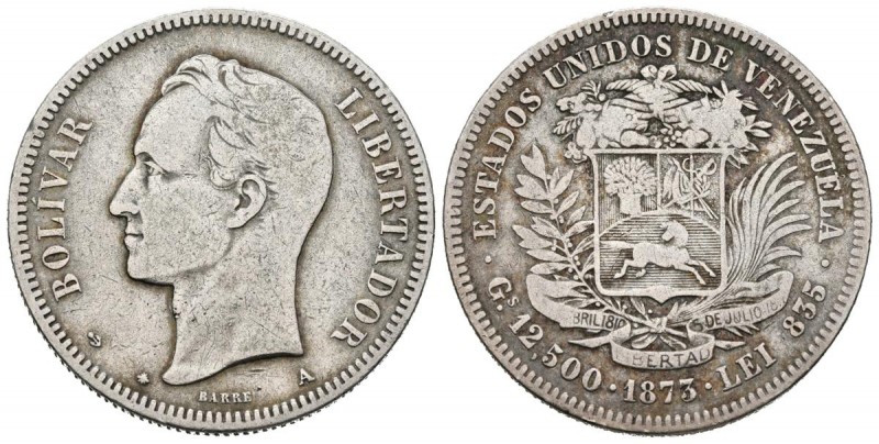 ESTADOS UNIDOS DE VENEZUELA. 50 Centavos (Ar. 12,32g/30mm). 1873. París. (Km#Y15...