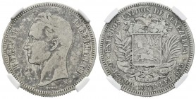 ESTADOS UNIDOS DE VENEZUELA. 50 Centavos. (Ar. 12,50g/30mm). 1873. París. (Km#Y15). Encapsulado NGC F-12.