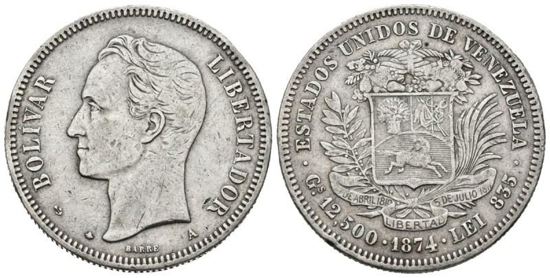 ESTADOS UNIDOS DE VENEZUELA. 50 Centavos. (Ar. 12,37g/30mm). 1874. París. (Km#Y1...