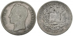 ESTADOS UNIDOS DE VENEZUELA. 50 Centavos. (Ar. 12,01g/30mm). 1876. París. (Km#Y15). BC+.