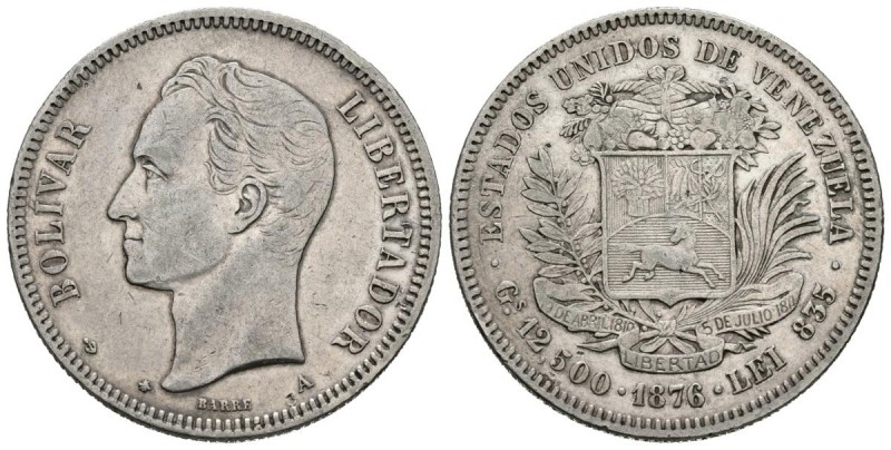 ESTADOS UNIDOS DE VENEZUELA. 50 Centavos. (Ar. 12,44g/30mm). 1876. París. (Km#Y1...