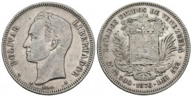 ESTADOS UNIDOS DE VENEZUELA. 50 Centavos. (Ar. 12,44g/30mm). 1876. París. (Km#Y15). MBC.