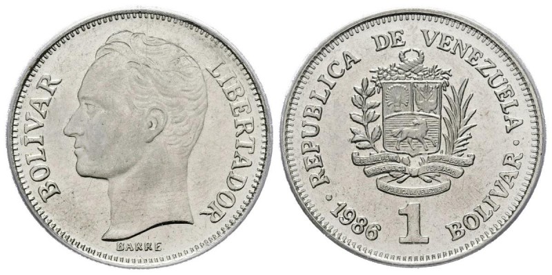 REPÚBLICA DE VENEZUELA. 1 Bolívar. (Ni. 5,00g/23mm). 1986. Werdohl, Alemania. (K...