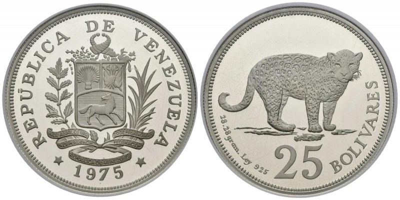 REPÚBLICA DE VENEZUELA. 25 Bolívares. (Ar. 28,70g/38mm). 1975. Londres. (Km#Y46)...