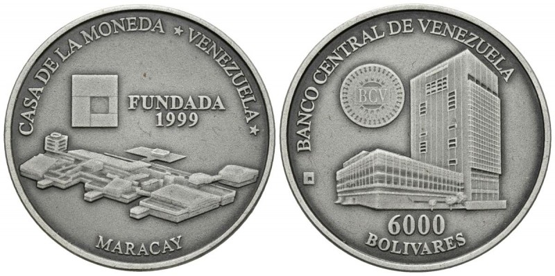 REPÚBLICA BOLIVARIANA DE VENEZUELA. 6000 Bolívares. (Ar. 28,00g/35mm). 1999. Cas...