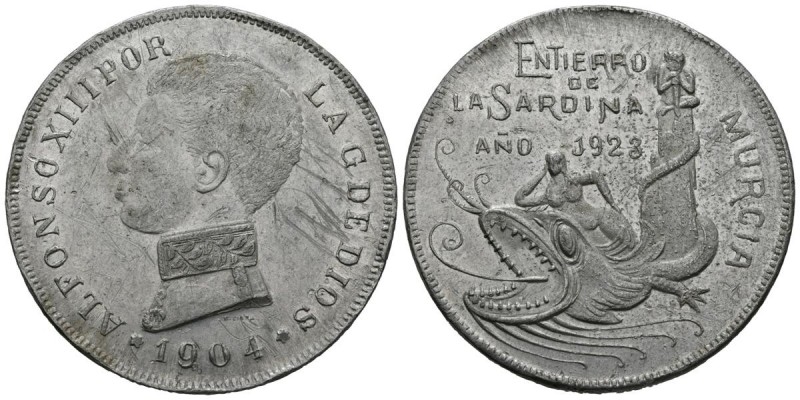 ALFONSO XIII (1885-1931). Medalla. (Al. 7,04g/38mm). 1904. Murcia. MBC. Escasa....