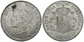 ALFONSO XIII (1885-1931). Medalla. (19,13g/38mm). 1899 *99-99. Cádiz. MBC-/MBC.